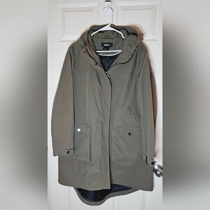 DKNY Olive Green Anorak Raincoat Hooded Parka Jacket - Size XXL